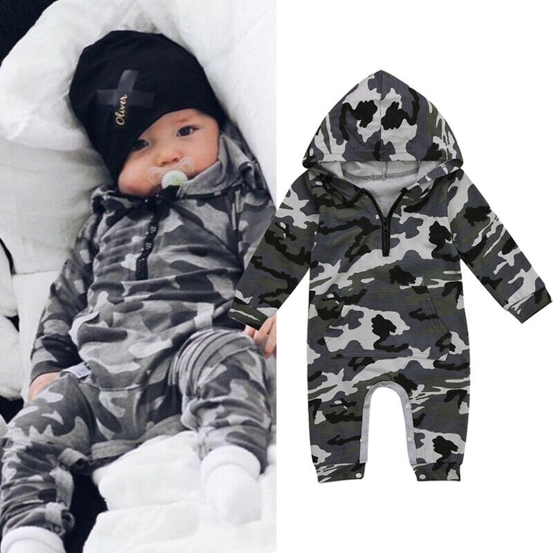 Newborn Toddler Baby Girl Boy Hooded Romper Jumpsuit Winter Outfits Clothes