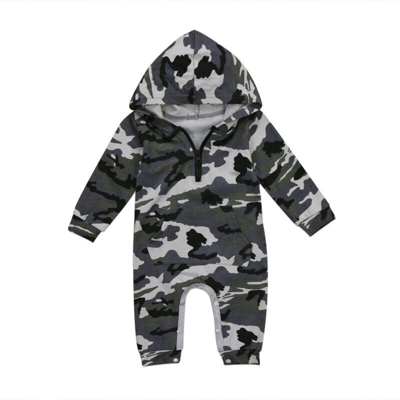 Newborn Baby Girl Boy Hooded Romper Jumpsuit Playsuit Clothes Outfit Camouflage Children Cute Autumn Winter Clothes