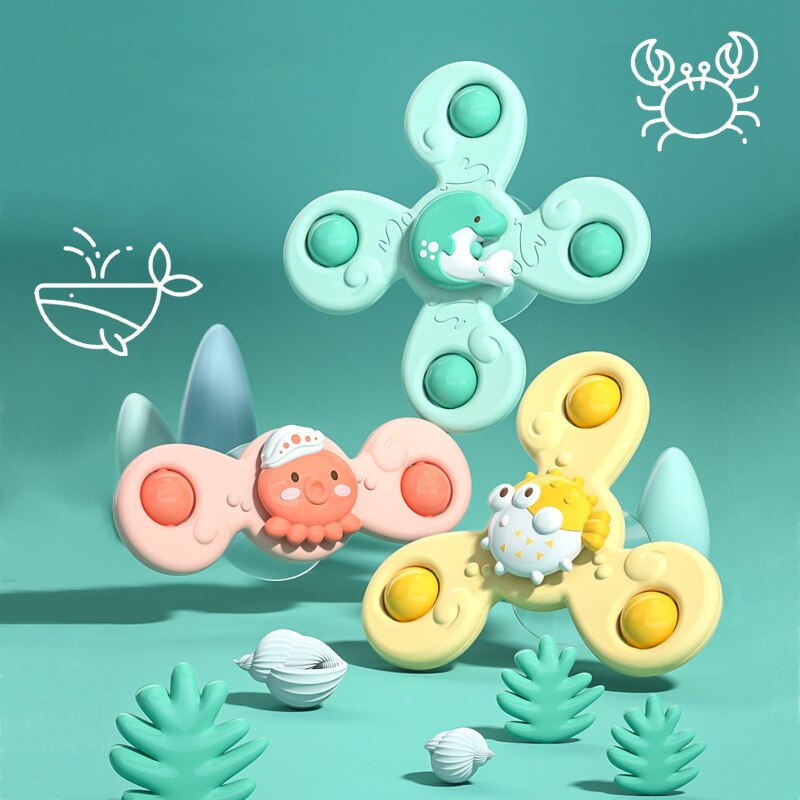 Suction Cup Spinner Toys Bath Spinning Top Toy Baby Teether Relief Stress Educational Rotating Rattle Toys Sucker for children