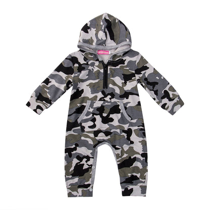 Newborn Baby Girl Boy Hooded Romper Jumpsuit Playsuit Clothes Outfit Camouflage Children Cute Autumn Winter Clothes