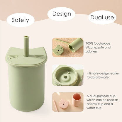 150ml Baby Silicone Sippy Cups Cartoon Cat Shape Baby Feeding Drinkware Straw Cup Portable Children Snacks Container BPA-Free