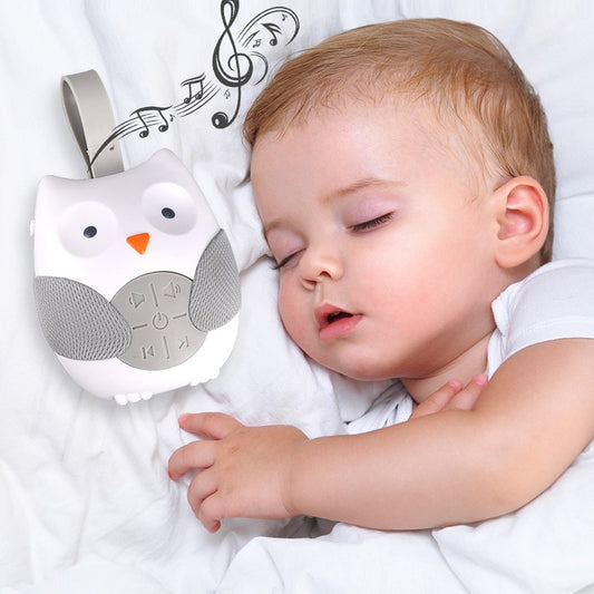 Portable Owl Noise Machine Baby Soother with 10 Light Music Songs 2 Natural Sounds 2 Lullabies Silicone Strap for Toddlers