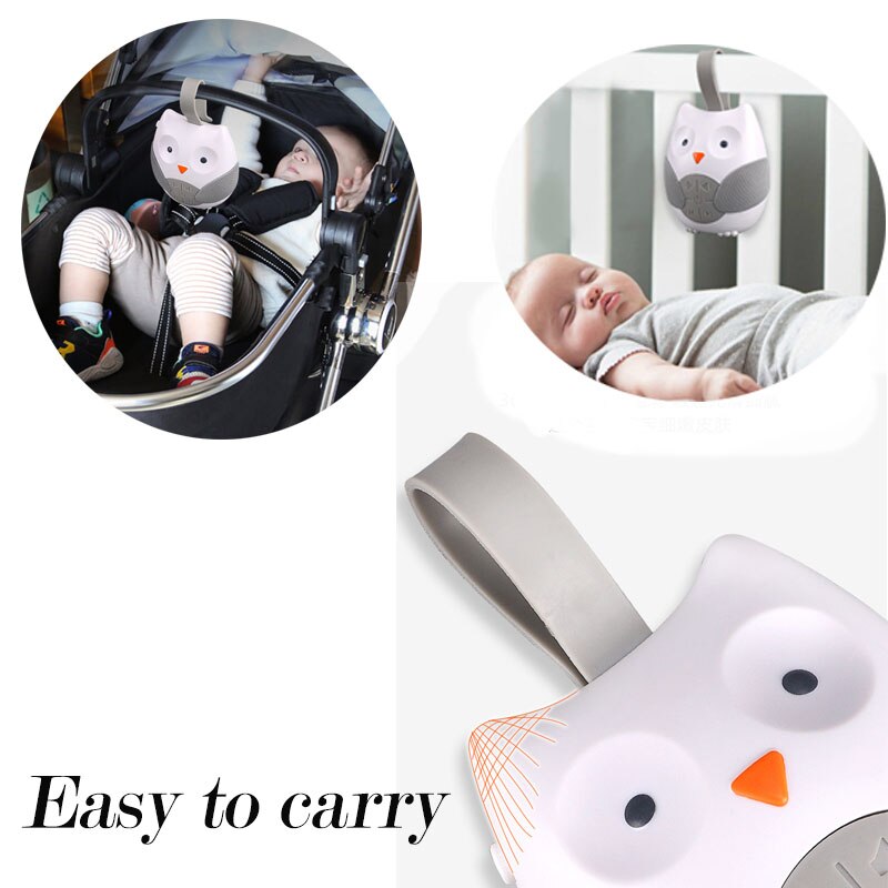 Portable Owl Noise Machine Baby Soother with 10 Light Music Songs 2 Natural Sounds 2 Lullabies Silicone Strap for Toddlers