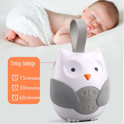 Portable Owl Noise Machine Baby Soother with 10 Light Music Songs 2 Natural Sounds 2 Lullabies Silicone Strap for Toddlers