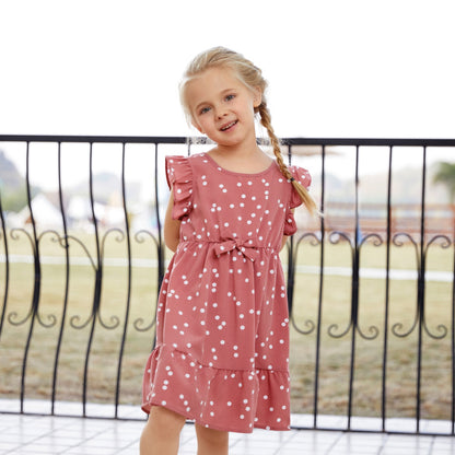 PatPat Family Matching Outfits Mother Daughter Clothes All Over Dots Pink Cross Wrap V Neck Ruffle Flutter-sleeve Dresses