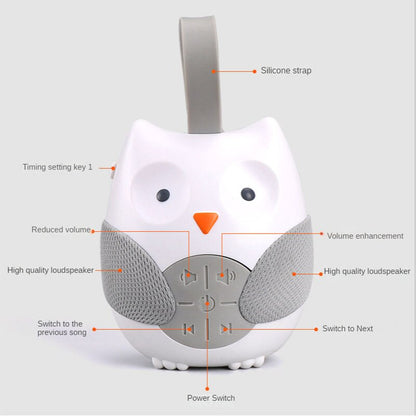 Portable Owl Noise Machine Baby Soother with 10 Light Music Songs 2 Natural Sounds 2 Lullabies Silicone Strap for Toddlers