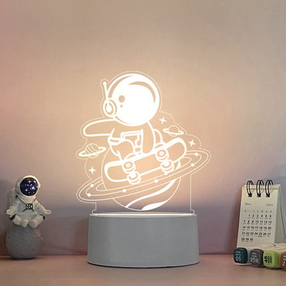 3D Acrylic LED Night Light Skateboar Astronauts On The Moon Kid Room Decoration New Born Baby Gift Nursery Table Lamp Home Decor