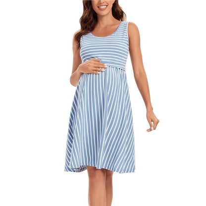 Nursing Dress Striped Baby Shower Breastfeeding Pregnancy Dress Elegant Sleeveless Premama Pregnant Dresses Vestido Robe Femme