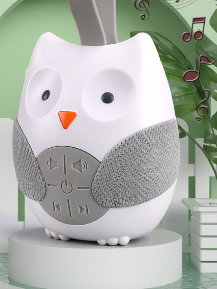 Portable Owl Noise Machine Baby Soother with 10 Light Music Songs 2 Natural Sounds 2 Lullabies Silicone Strap for Toddlers