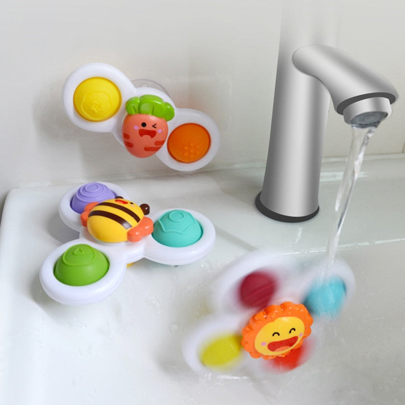 3Pcs/Set Baby Bath Toys Funny Bathing Sucker Spinner Suction Cup Cartoon Rattles Fidget Educational Toys For Children Boys Gift