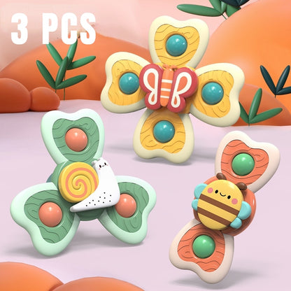 3Pcs/Set Baby Bath Toys Funny Bathing Sucker Spinner Suction Cup Cartoon Rattles Fidget Educational Toys For Children Boys Gift