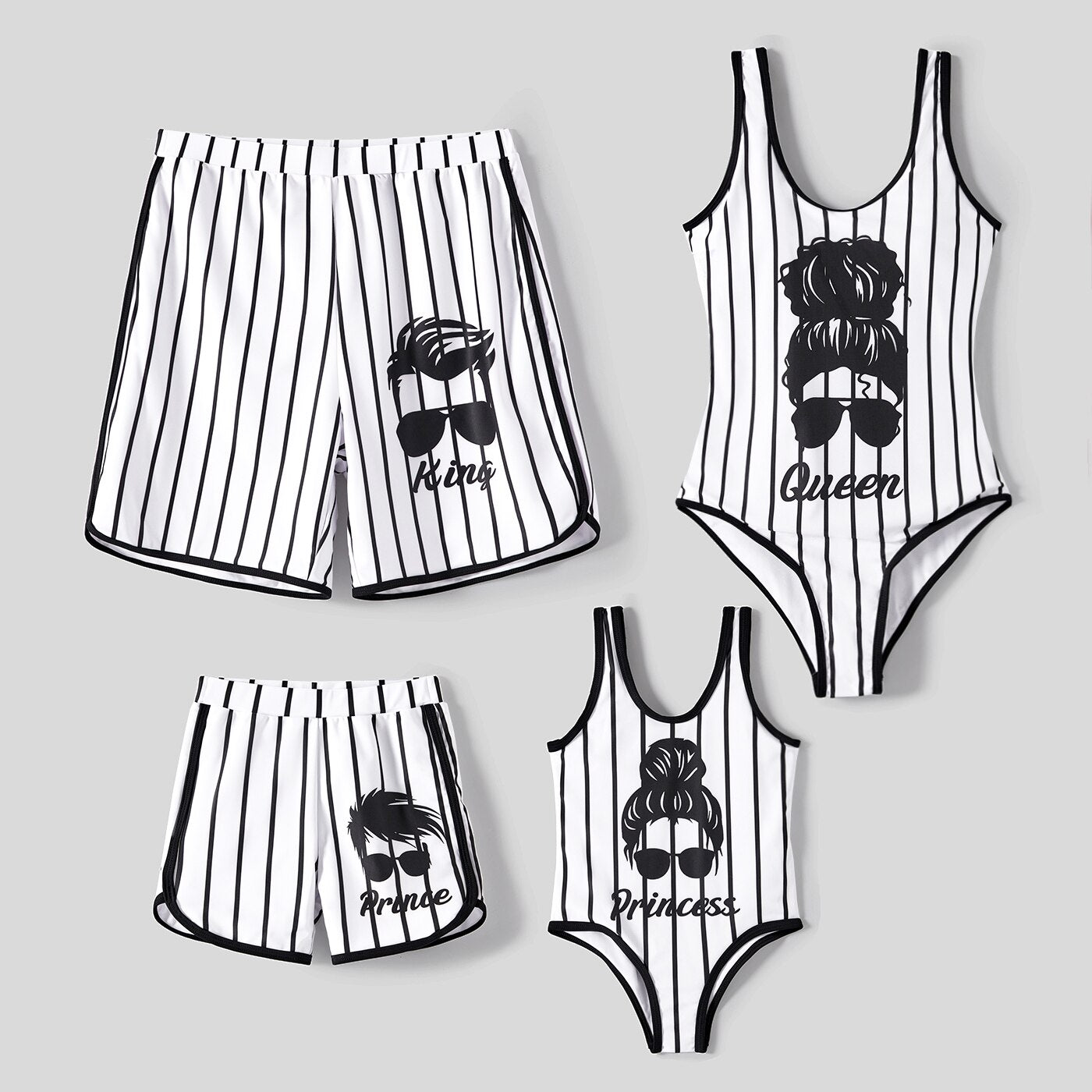 PatPat Family Matching Sunglass Figure Print Striped One-piece Swimsuit and Swim Trunks