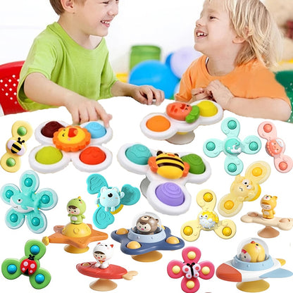 Suction Cup Spinner Toys Bath Spinning Top Toy Baby Teether Relief Stress Educational Rotating Rattle Toys Sucker for children