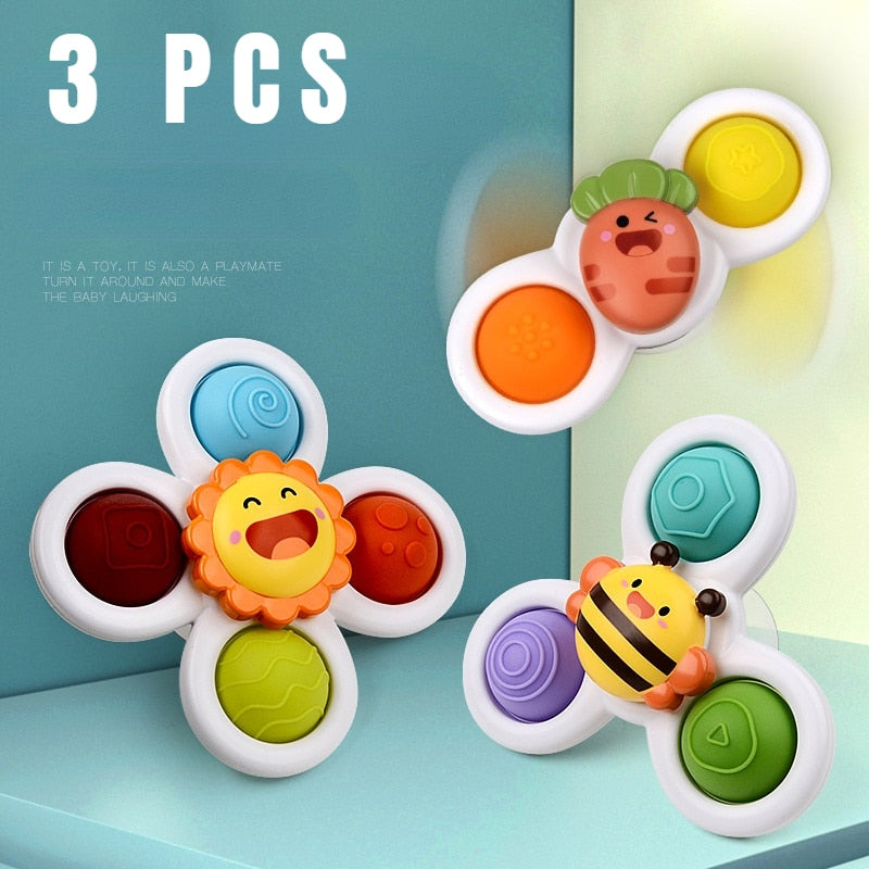 3Pcs/Set Baby Bath Toys Funny Bathing Sucker Spinner Suction Cup Cartoon Rattles Fidget Educational Toys For Children Boys Gift