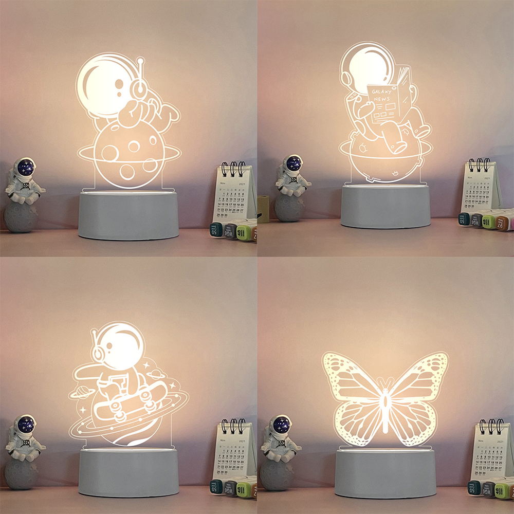 3D Acrylic LED Night Light Skateboar Astronauts On The Moon Kid Room Decoration New Born Baby Gift Nursery Table Lamp Home Decor