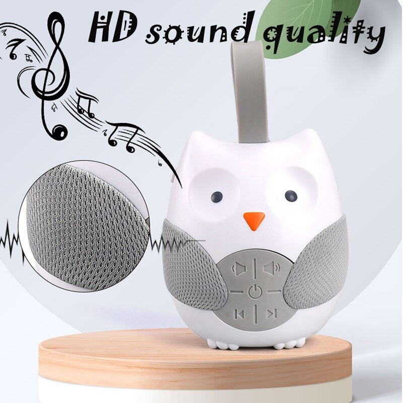 Portable Owl Noise Machine Baby Soother with 10 Light Music Songs 2 Natural Sounds 2 Lullabies Silicone Strap for Toddlers