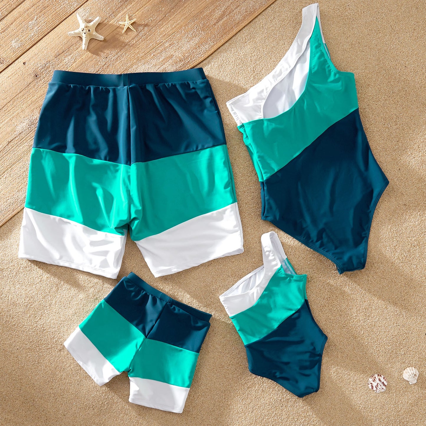 PatPat Summer Swimsuit Family Matching Outfits Swimsuits Color Block One-piece One Shoulder Family Look Swimwear Sets