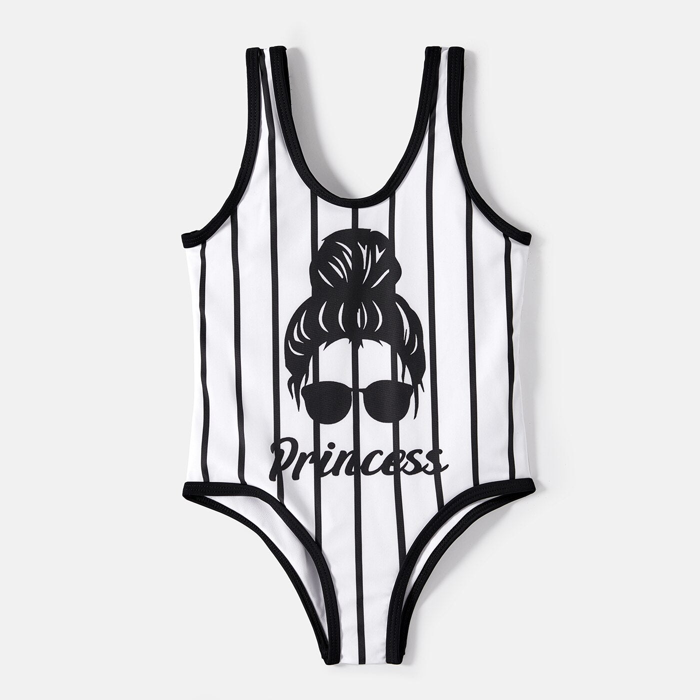 PatPat Family Matching Sunglass Figure Print Striped One-piece Swimsuit and Swim Trunks