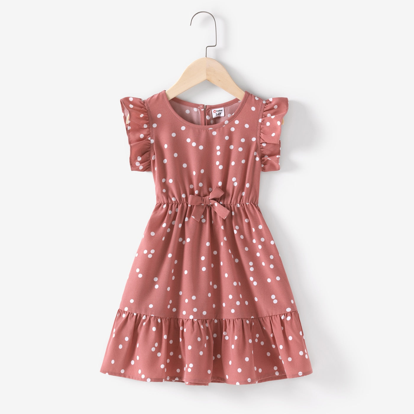 PatPat Family Matching Outfits Mother Daughter Clothes All Over Dots Pink Cross Wrap V Neck Ruffle Flutter-sleeve Dresses