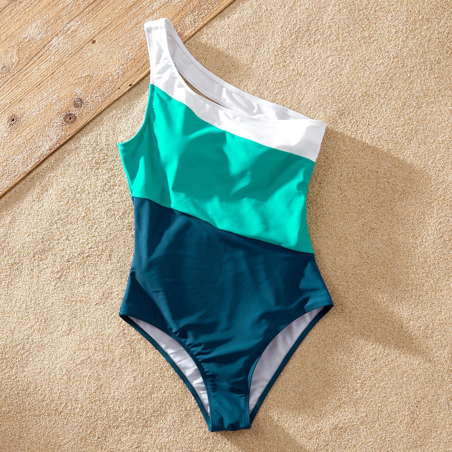 PatPat Summer Swimsuit Family Matching Outfits Swimsuits Color Block One-piece One Shoulder Family Look Swimwear Sets