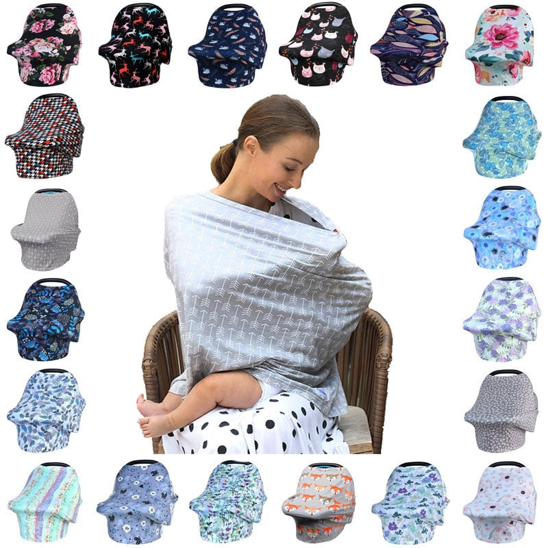 Newborn Breastfeeding Scarf Multi-Function 5 in 1 Baby Stroller Cover High Chair Cover Striped Baby Car Seat Cover Canopy